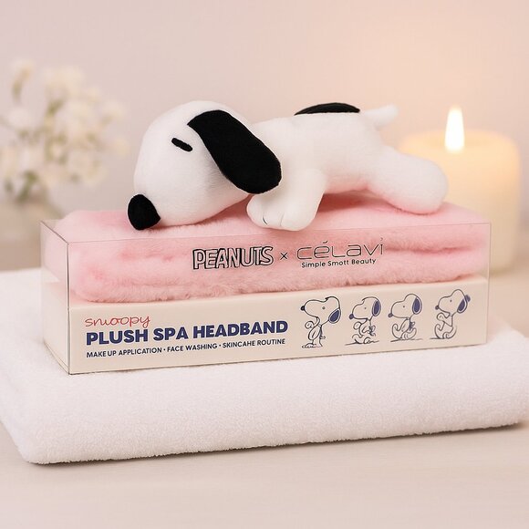 Peanuts x Célavi Snoopy Plush Spa Headband – Pink Makeup & Skincare Headband - Picture 1 of 4